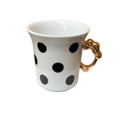 Xícara de Café Polka Dots Preto Alça Dourada