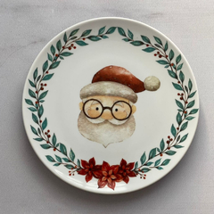 Prato Sobremesa Em Porcelana Branco Estampa Papai Noel 21cm - comprar online