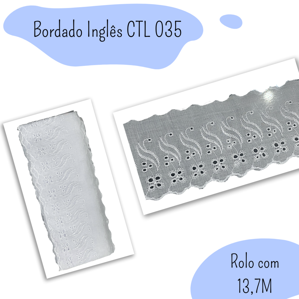 Bordado Ingles Branco Com Azul Marinho