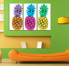 Cuadro Triptico Anana Pop Art Piñas Frutas Moderno