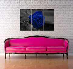 Cuadro Triptico Rosa Azul Flores Amor