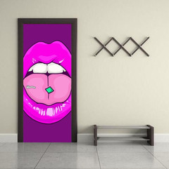 Vinilo Para Puerta Labios Boca Pop Art Piercing Drugz