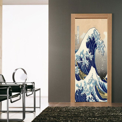 Vinilo Para Puerta La Gran Ola De Kanagawa Hokusai