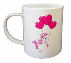 Taza Unicornio Con Globos De Corazones - comprar online