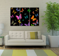 Cuadro Triptico Mariposas Color Butterfly Negro