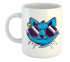 Taza Gato Celeste Lente Art Caricatura