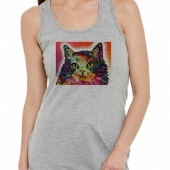 Musculosa Deportiva Gato Dibujo Pintura Colores Art