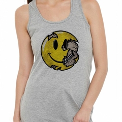 Musculosa Deportiva Emoji Sonriendo Calavera Dientes Amarillo