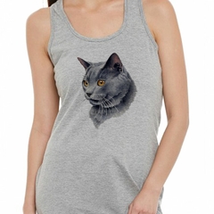 Musculosa Deportiva Gato Azul Ruso Cara Dibujo - comprar online