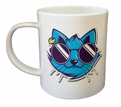 Taza Gato Celeste Lente Art Caricatura - tienda online