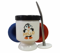 Mate Pinguino Con Cartel Hello Corazon