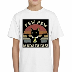 Remera Pew Pew Madafakas Gato Cat Negro Pistola - TiendaCubik