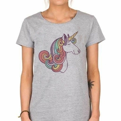 Remera Unicornio De Perfil Cara Feliz Colores - tienda online