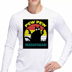 Remera Manga Larga Pew Pew Madafakas Cat Gato Arma