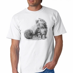 Remera Gato Jugando Dibujo Lapiz Arte - TiendaCubik