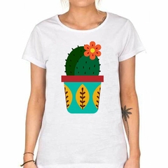 Remera Cactus Dibujo Planta Con Una Flor