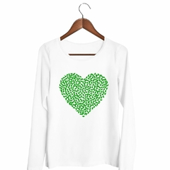 Remera Manga Larga Corazon Verde Hojas Amor