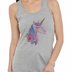 Musculosa Deportiva Unicornio De Perfil Colores Flores M2 - comprar online