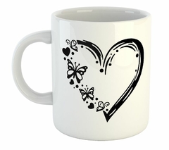 Taza Corazon Mariposa Vector Negro Art