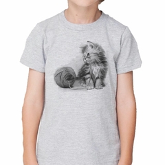 Remera Gato Jugando Dibujo Lapiz Arte - tienda online