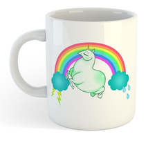 Taza Unicornio Gordito Verde Rainbow Kawaii