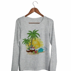 Remera Manga Larga Playa Coco Palmeras Verano Viaje - TiendaCubik