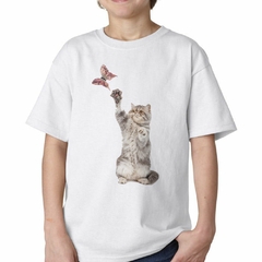 Remera Gato Jugando Con Una Mariposa M2 en internet