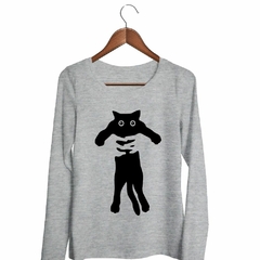 Remera Manga Larga Gato Negro Manos Cat Black - TiendaCubik