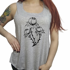 Musculosa Tattoo Planta Florenciendo Ramas Hojas