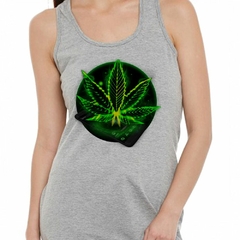 Musculosa Deportiva Hoja Cannabis Celular Verde - comprar online