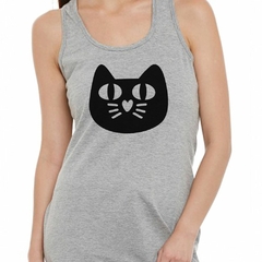 Musculosa Deportiva Gatito Cara Bigotes Corazon Vector