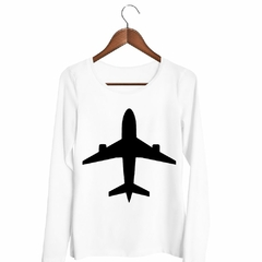 Remera Manga Larga Avion Plane Figura Vector Negro Viaje