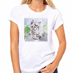 Remera Gato Atigrado Pintura Art - TiendaCubik