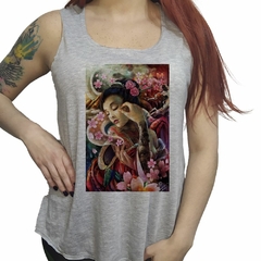 Musculosa Geisha Japones Flores Woman Color Art