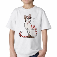 Remera Gato Blanco Rayas Rojas Dibujo