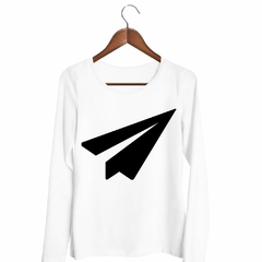 Remera Manga Larga Avion Plane Papel Vector Negro