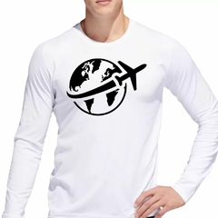 Remera Manga Larga Avion Plane Mundo World Viaje Travel Negr