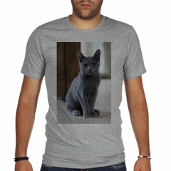 Remera Gato Azul Ruso Sentado