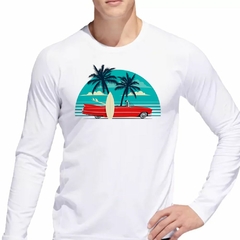 Remera Manga Larga Auto Playa Tabla Palmeras Beach