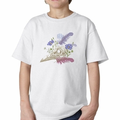 Remera Cuervo Pico Dibujo Flores Plumas