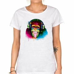 Remera Mono Con Auriculares Sacando La Lengua