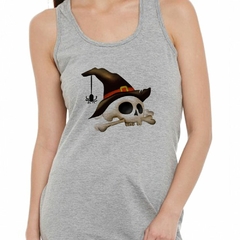 Musculosa Deportiva Calavera Con Sombrero Bruja Araña - comprar online