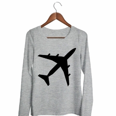 Remera Manga Larga Avion Plane Vector Negro Viaje - comprar online