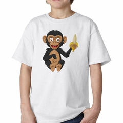 Remera Mono Con Banana En La Mano Sonriendo