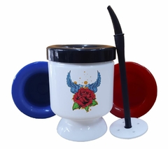 Mate Flor Rosa Roja Hojas Naturaleza Art - comprar online