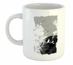 Taza Dibujo Luna Sombra De Arbol Con Un Pajaro