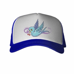 Gorra Pajaro Azul Volando Con Cerezas