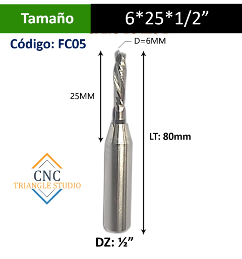 FC05FresaCompresiónDC6mmLC25mmDZ1/2"