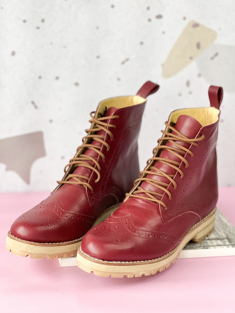 Borcego bota Simona cuero bordo
