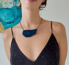 Colar Chapa de Ágata Natural Azul - Tingida 01 - comprar online
